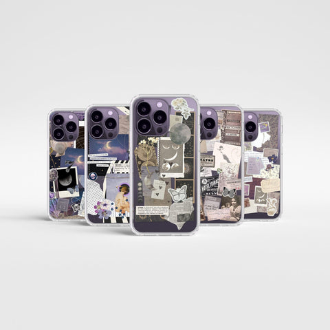 Best Phone Cases For New Deep Purple iPhone 14 Pro and 14 Pro Max Clear Cases With Aesthetic Collage Scrap Designs By The Urban Flair Feat