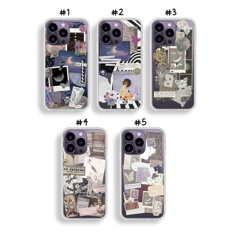 Best Phone Cases For New Deep Purple iPhone 14 Pro and 14 Pro Max Clear Cases With Aesthetic Collage Scrap Designs By The Urban Flair Feat