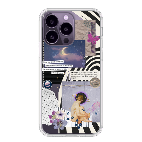Phone Cases For Deep Purple iPhone 14 Pro With Collage Scrap Designs