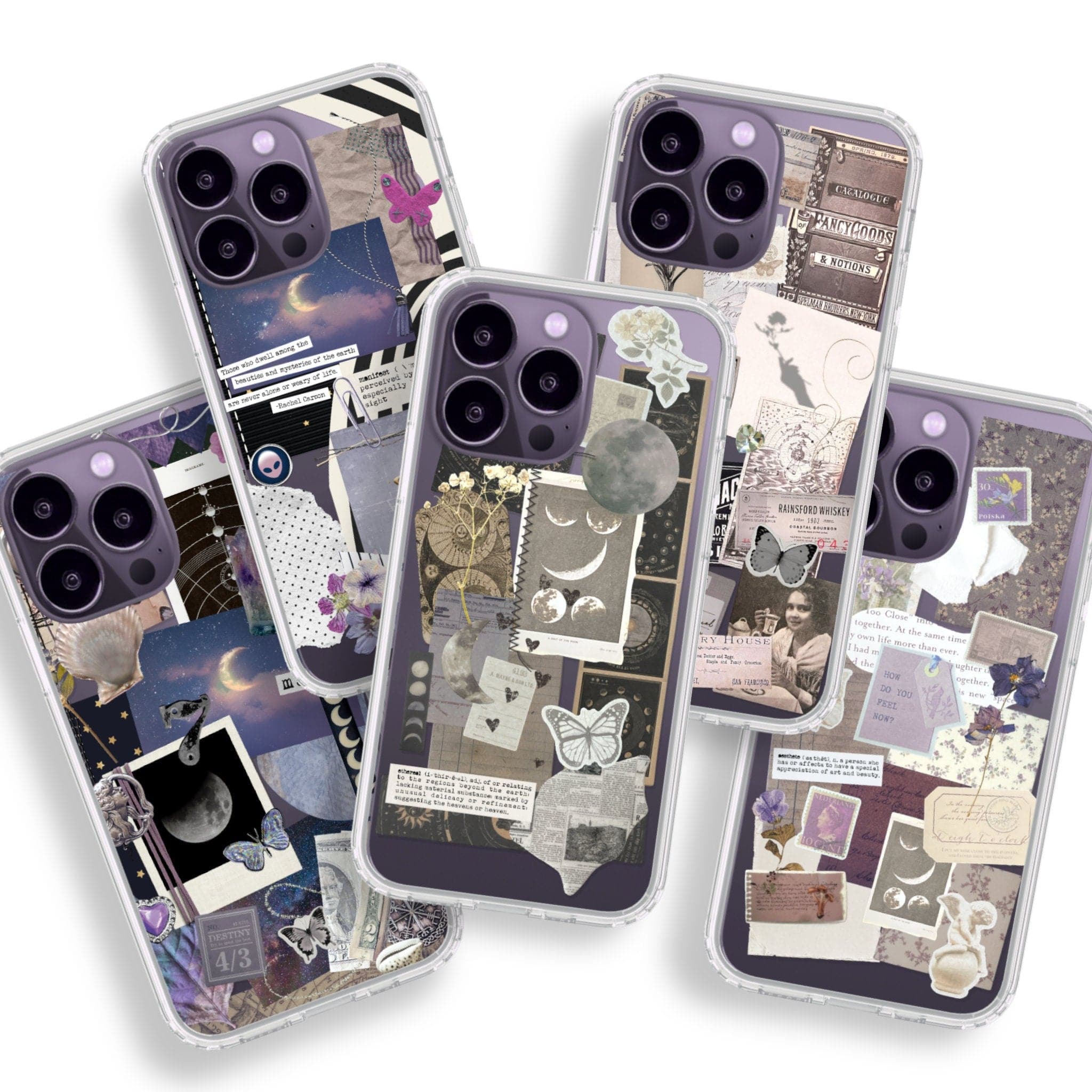 Phone Cases For Deep Purple iPhone 14 Pro With Collage Scrap Designs Phone Cases For Deep Purple iPhone 14 Pro With Collage Scrap Designs