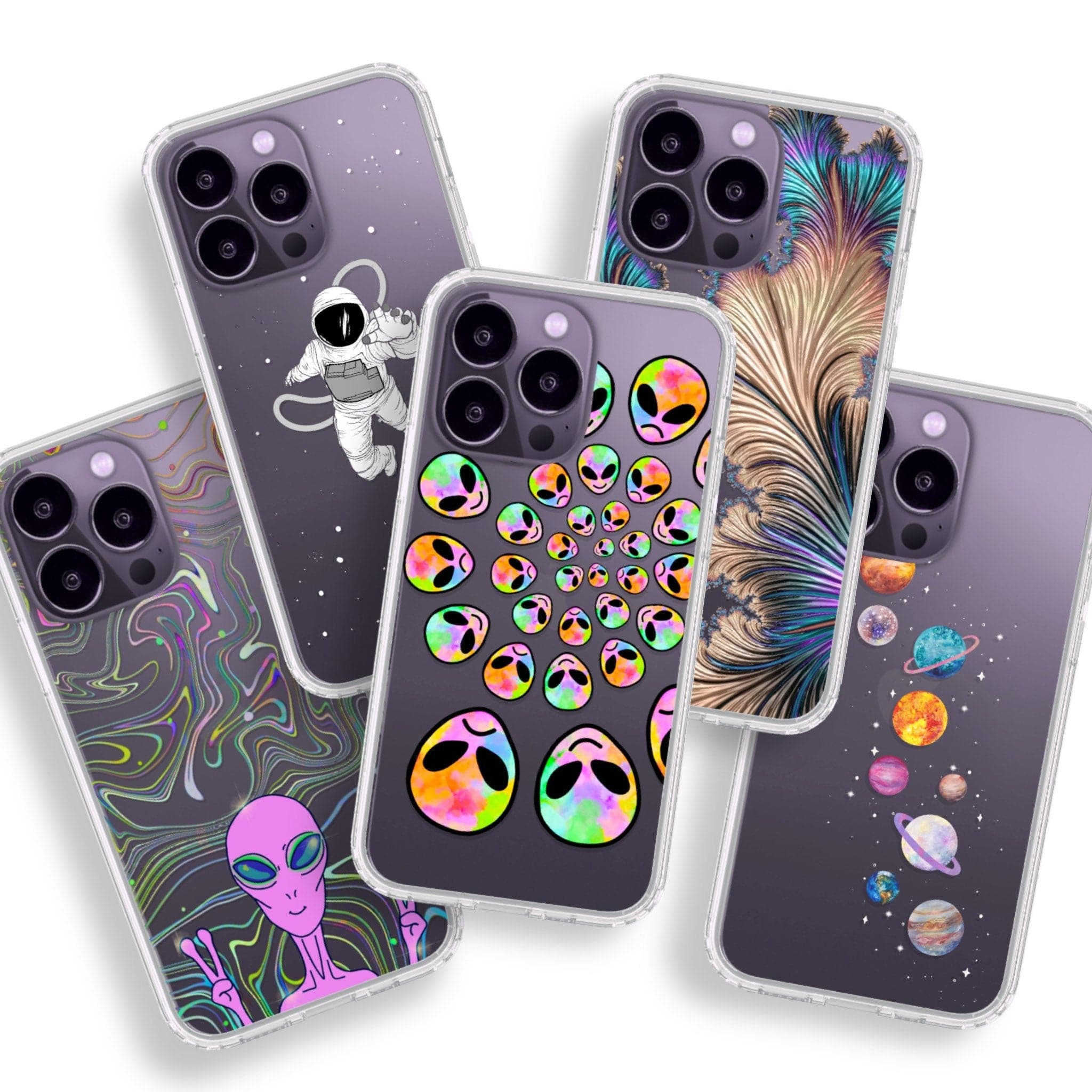 Phone Cases For Deep Purple iPhone 14 Pro With Space Alien Designs Phone Cases For Deep Purple iPhone 14 Pro With Space Alien Designs