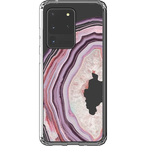 Galaxy S20 Ultra Pink Lilac Agate Geode Slice Clear Phone Case - The Urban Flair