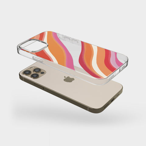 Pink Orange Abstract Lines Clear Case For iPhone 13 Pro Max 12 Mini 11 Pro XR 7 8 Plus SE 2022 Phone Case With Aesthetic Retro Design Feat