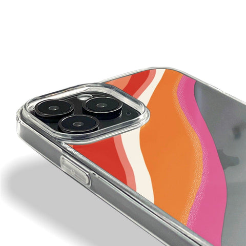 Pink Orange Abstract Lines Clear Case For iPhone 13 Pro Max 12 Mini 11 Pro XR 7 8 Plus SE 2022 Phone Case With Aesthetic Retro Design Feat