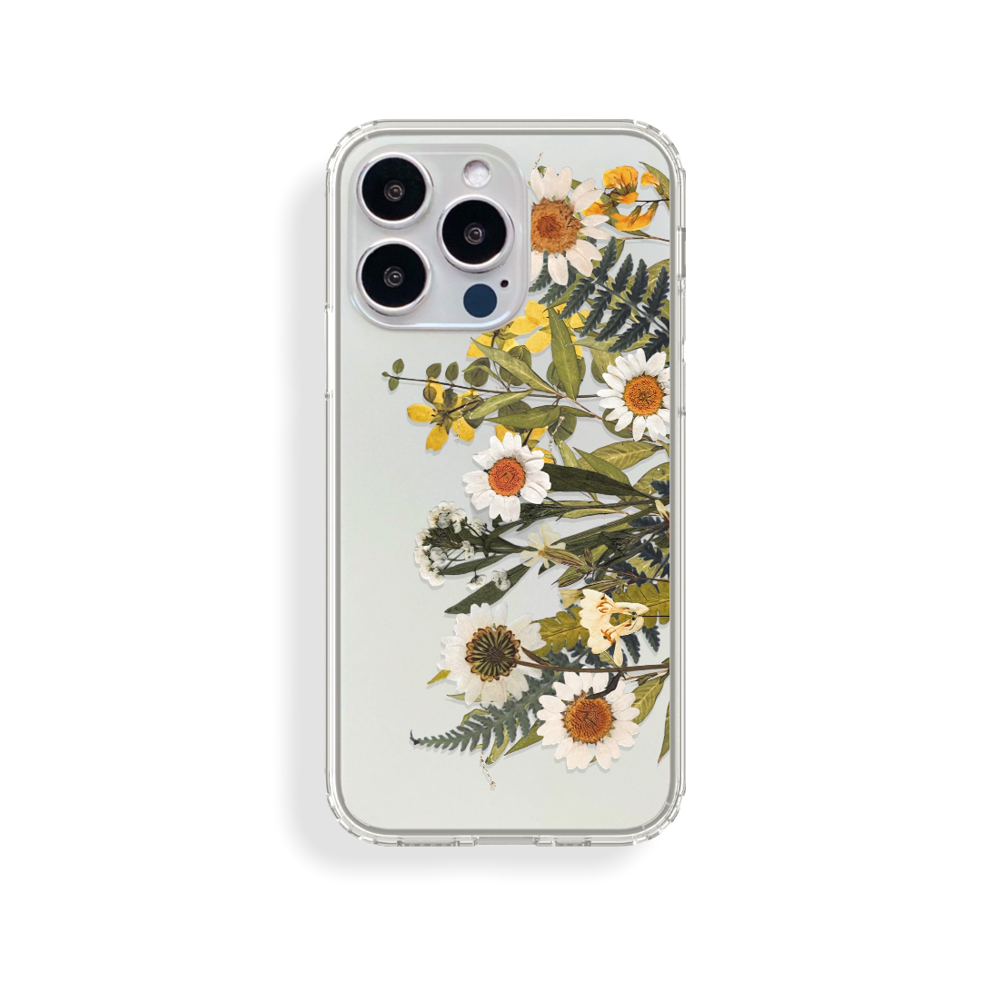 Pressed Daisies and Wild Flowers Print Clear Phone Case