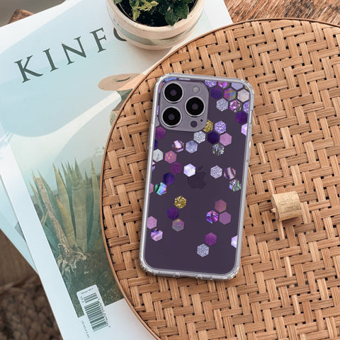 Purple Honeycomb Phone Case For iPhone 14 Plus 13 Pro Max 12 Mini XR 7 8 Clear Cover With Hexagon Geometric Design Galaxy S22 Feat