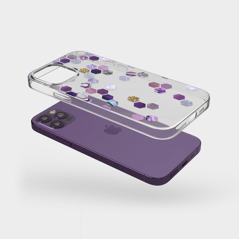 Purple Honeycomb Phone Case For iPhone 14 Plus 13 Pro Max 12 Mini XR 7 8 Clear Cover With Hexagon Geometric Design Galaxy S22 Feat