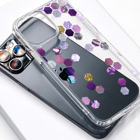 Purple Honeycomb Phone Case For iPhone 14 Plus 13 Pro Max 12 Mini XR 7 8 Clear Cover With Hexagon Geometric Design Galaxy S22 Feat