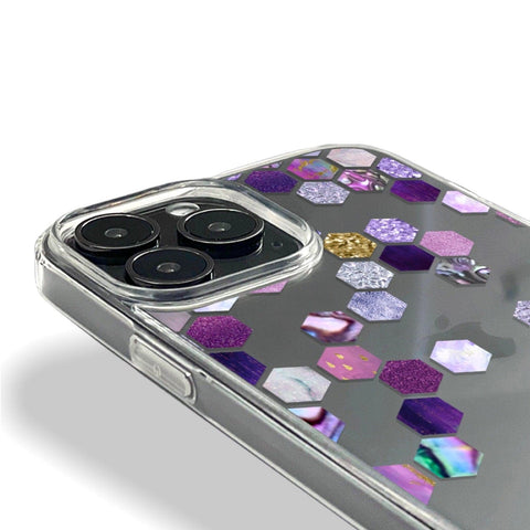 Purple Honeycomb Phone Case For iPhone 14 Plus 13 Pro Max 12 Mini XR 7 8 Clear Cover With Hexagon Geometric Design Galaxy S22 Feat