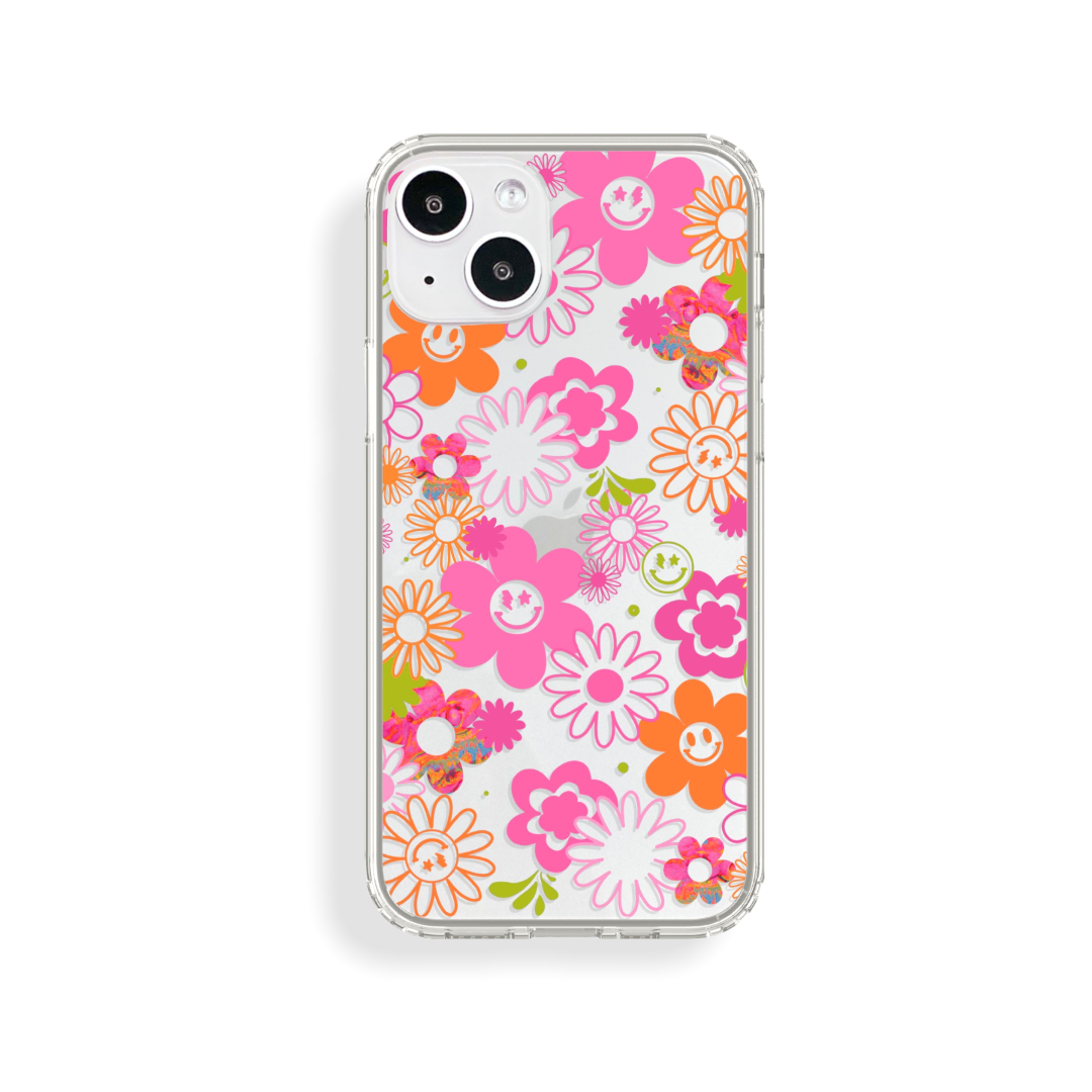 Retro Smiley Face Daisies Clear Phone Case Retro Smiley Face Daisies Clear Phone Case
