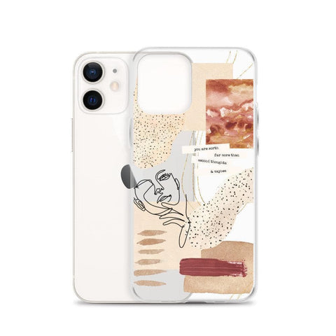 The Rust Terracotta Collage Clear Phone Case iPhone 12 Pro Max by The Urban Flair (Rust Terracotta Collage Clear Case For iPhone 12 Mini 11 Pro Max XR XS 7 8 Plus SE 2020 Cover With Aesthetic Abstract Mood Board Design Feat)