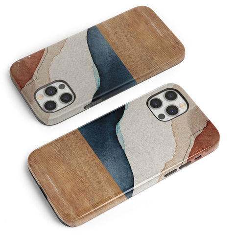 Rustic Watercolor and Wood Print Phone Case For iPhone 13 Mini 12 11 Pro Max XR 7 8 Plus Protective Tough Cover With Boho Aesthetic Design Feat
