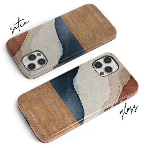 Rustic Watercolor and Wood Print Phone Case For iPhone 13 Mini 12 11 Pro Max XR 7 8 Plus Protective Tough Cover With Boho Aesthetic Design Feat