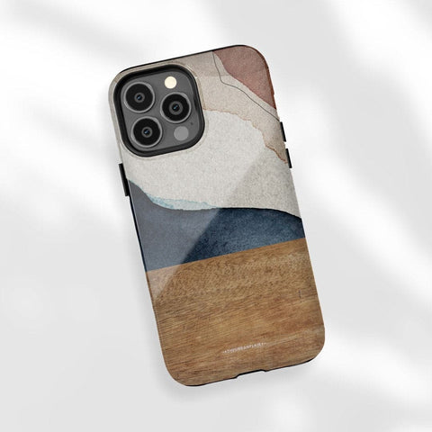 Rustic Watercolor and Wood Print Phone Case For iPhone 13 Mini 12 11 Pro Max XR 7 8 Plus Protective Tough Cover With Boho Aesthetic Design Feat