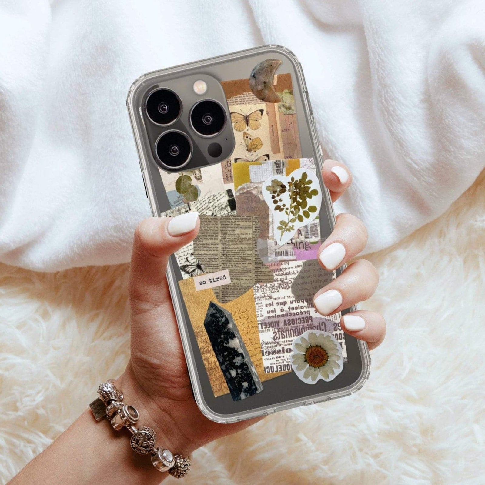 So Tired Scraps Collage Clear Phone Case