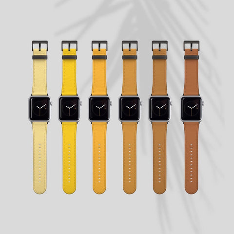 Shop The Solid Golden Yellow Tone Apple Watch Bands Exclusively at The Urban Flair - Trendy Faux/Vegan Leather iWatch Straps - Affordable Replacements Bands For Women Feat