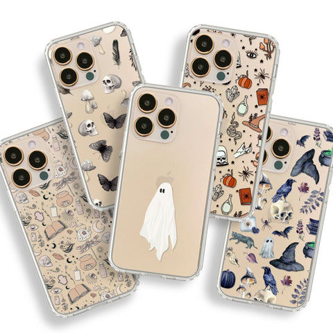 Spooky Halloween Phone Cases For New Gold iPhone 14 Pro & 14 Pro Max Clear Cases With Aesthetic Mystic Designs By The Urban Flair Feat