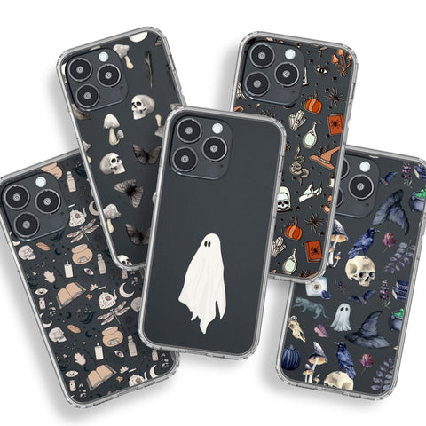 Spooky Halloween Phone Cases For New Space Black iPhone 14 Pro & 14 Pro Max Clear Cases With Aesthetic Mystic Designs By The Urban Flair Feat