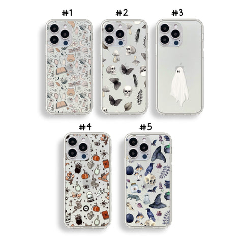 Spooky Halloween Phone Cases For New White Silver iPhone 14 Pro & 14 Pro Max Clear Cases With Aesthetic Mystic Designs By The Urban Flair Feat