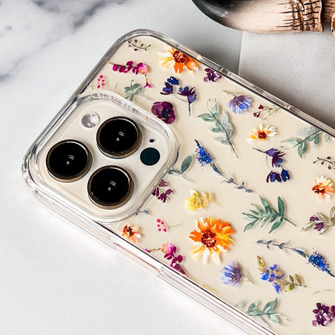 Aesthetic Sunflowers & Wild Flower Phone Case For iPhone 13 Pro Max 12 Mini 11 XR XS 7 8 Plus SE 2022  Watercolor Spring Floral Design Feat