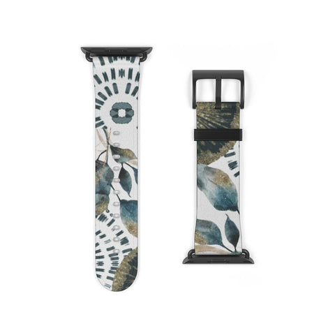 Shop The Teal Abstract Leaves Apple Watch Band Exclusively at The Urban Flair - Trendy Faux/Vegan Leather iWatch Straps - Affordable Replacements Bands For Women