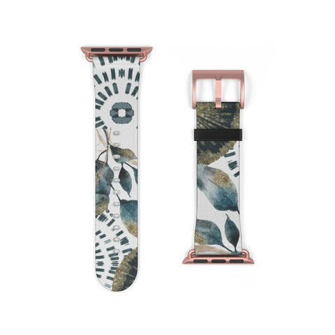 Shop The Teal Abstract Leaves Apple Watch Band Exclusively at The Urban Flair - Trendy Faux/Vegan Leather iWatch Straps - Affordable Replacements Bands For Women