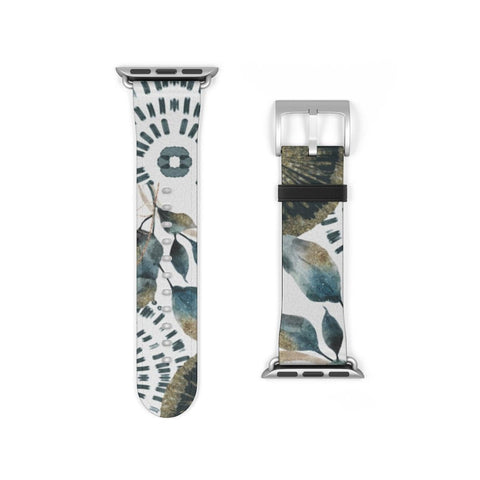 Shop The Teal Abstract Leaves Apple Watch Band Exclusively at The Urban Flair - Trendy Faux/Vegan Leather iWatch Straps - Affordable Replacements Bands For Women
