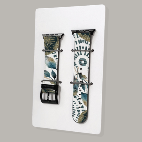 Shop The Teal Abstract Leaves Apple Watch Band Exclusively at The Urban Flair - Trendy Faux/Vegan Leather iWatch Straps - Affordable Replacements Bands For Women