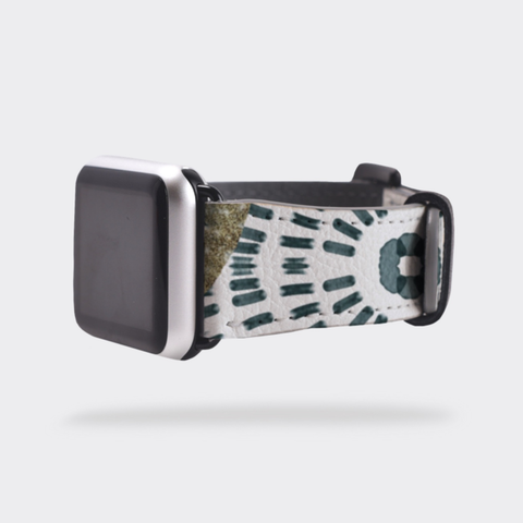 Shop The Teal Abstract Leaves Apple Watch Band Exclusively at The Urban Flair - Trendy Faux/Vegan Leather iWatch Straps - Affordable Replacements Bands For Women