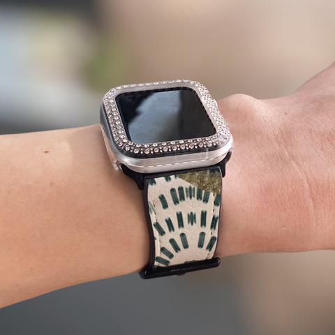 Shop The Teal Abstract Leaves Apple Watch Band Exclusively at The Urban Flair - Trendy Faux/Vegan Leather iWatch Straps - Affordable Replacements Bands For Women