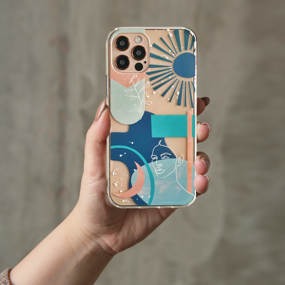 Teal Aesthetic Abstract Clear Phone Case for Apple iPhone 15