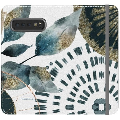 Galaxy S10 Teal Watercolor Abstract Collage Wallet Phone Case - The Urban Flair
