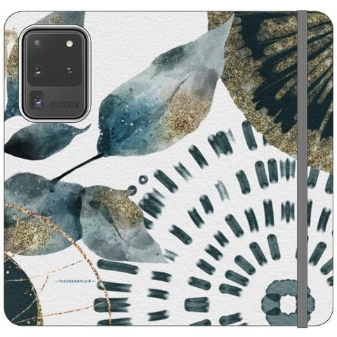 Galaxy S20 Ultra Teal Watercolor Abstract Collage Wallet Phone Case - The Urban Flair