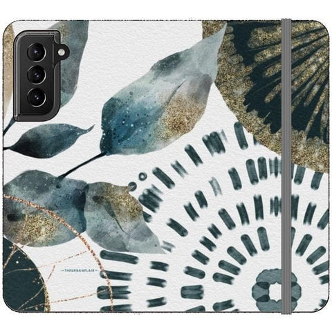 Galaxy S21 Teal Watercolor Abstract Collage Wallet Phone Case - The Urban Flair