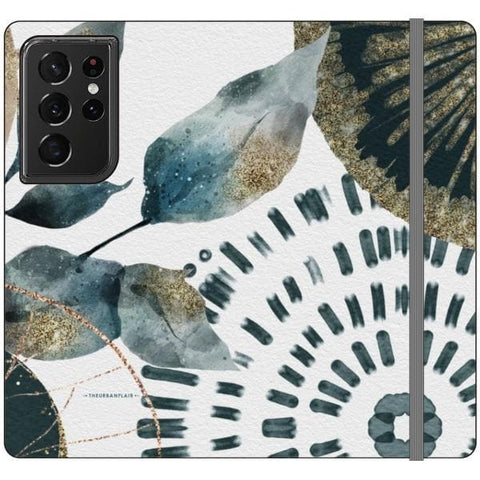 Galaxy S21 Ultra Teal Watercolor Abstract Collage Wallet Phone Case - The Urban Flair