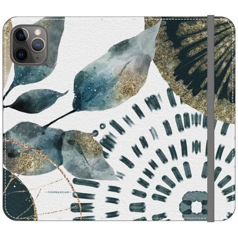 iPhone 11 Pro Max Teal Watercolor Abstract Collage Wallet Phone Case - The Urban Flair
