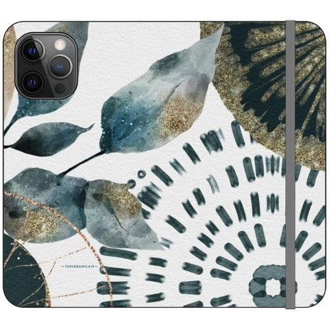 iPhone 12 Pro Max Teal Watercolor Abstract Collage Wallet Phone Case - The Urban Flair