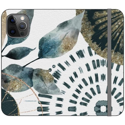 iPhone 12 Pro Teal Watercolor Abstract Collage Wallet Phone Case - The Urban Flair