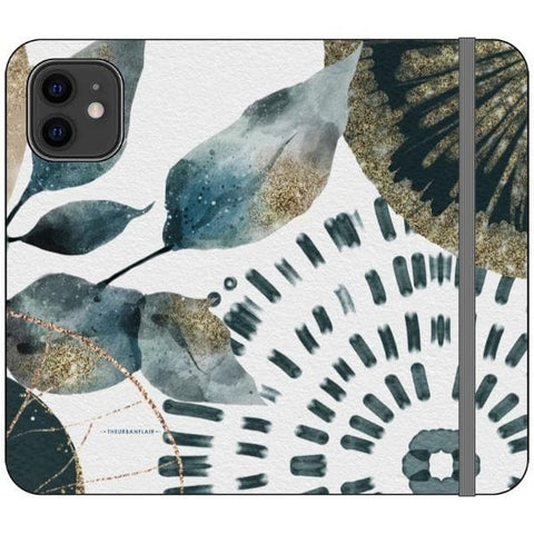 iPhone 12 Teal Watercolor Abstract Collage Wallet Phone Case - The Urban Flair