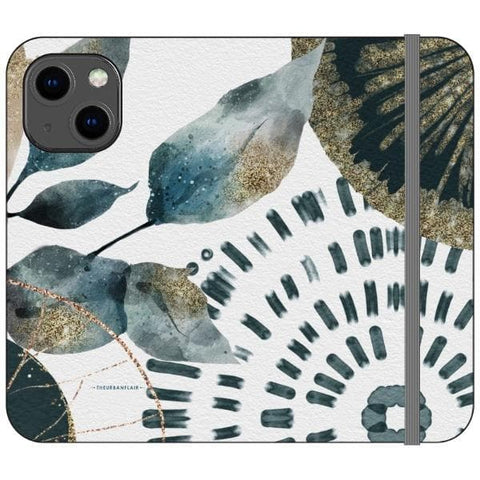 iPhone 13 Mini Teal Watercolor Abstract Collage Wallet Phone Case - The Urban Flair