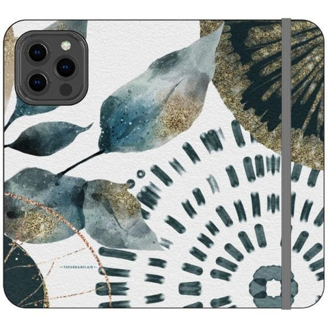 iPhone 13 Pro Max Teal Watercolor Abstract Collage Wallet Phone Case - The Urban Flair