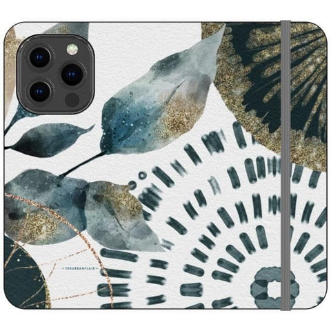 iPhone 13 Pro Teal Watercolor Abstract Collage Wallet Phone Case - The Urban Flair