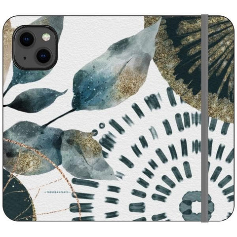 iPhone 13 Teal Watercolor Abstract Collage Wallet Phone Case - The Urban Flair