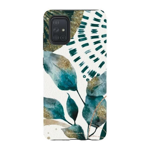 Galaxy A71 4G Satin (Semi-Matte) Teal Watercolor Foliage Tough Phone Case - The Urban Flair