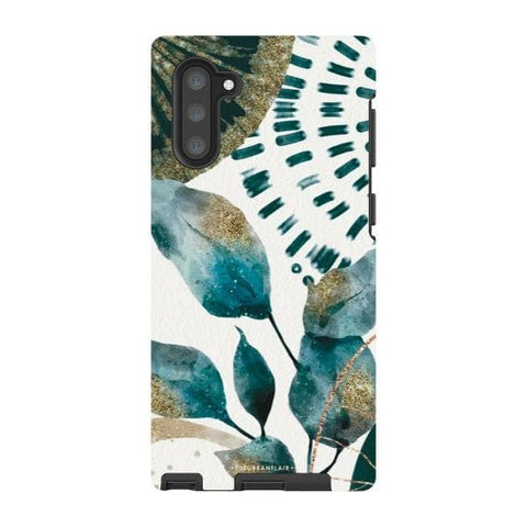 Galaxy Note 10 Satin (Semi-Matte) Teal Watercolor Foliage Tough Phone Case - The Urban Flair
