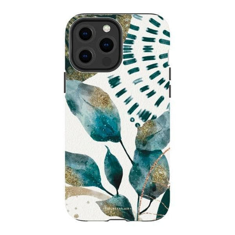 iPhone 13 Pro Max Satin (Semi-Matte) Teal Watercolor Foliage Tough Phone Case - The Urban Flair