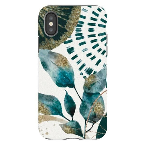 iPhone X/XS Gloss (High Sheen) Teal Watercolor Foliage Tough Phone Case - The Urban Flair