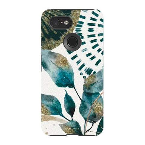 Pixel 3 Gloss (High Sheen) Teal Watercolor Foliage Tough Phone Case - The Urban Flair
