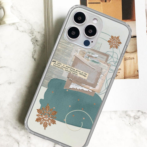 Teal Winter Scraps Collage Clear Phone Case For iPhone 13 12 Mini 11 Pro Max XR XS 7 8 Plus SE 2020 Galaxy S20 Fe S21 Ultra Aesthetic Design Feat