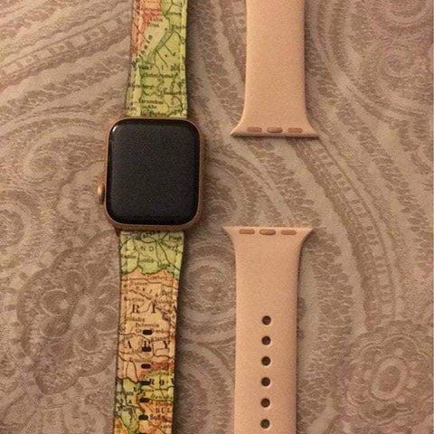 Shop The Travel Map Apple Watch Band Exclusively at The Urban Flair - Trendy Faux/Vegan Leather iWatch Straps - Affordable Replacements Bands For Women